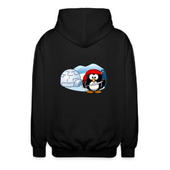 Piratenpinguin mit Schwert, Papagei und Iglu. - Unisex Kapuzenjacke - Schwarz - Hinten - AI Model Male 185 light (185cm)