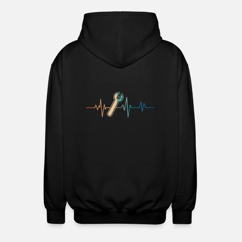 Retro Heartbeat Adjustable Wrench - Unisex Hooded Jacket - black