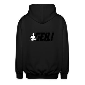 Geil Spruch - Unisex Kapuzenjacke - Schwarz - Hinten - AI Model Male 185 light (185cm)