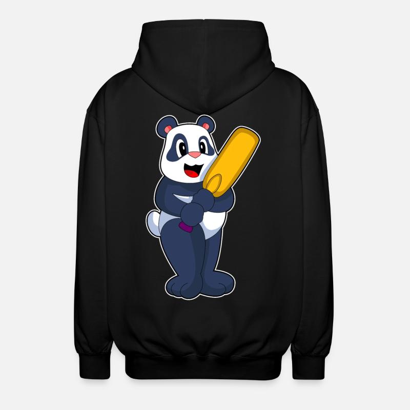 Panda Cricket Cricket Bat - Unisex Hooded Jacket - black