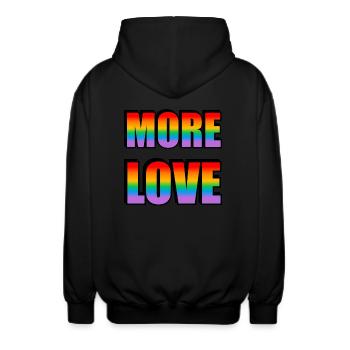 Mehr Liebe - Gay Pride Regenbogen - Unisex Kapuzenjacke - Schwarz - Hinten - AI Model Male 185 light (185cm)