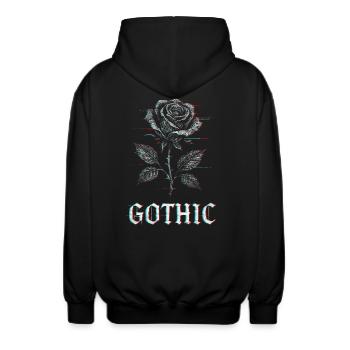 Gothic Rose mit Glitch Effekt - Unisex Kapuzenjacke - Schwarz - Hinten - AI Model Male 185 light (185cm)