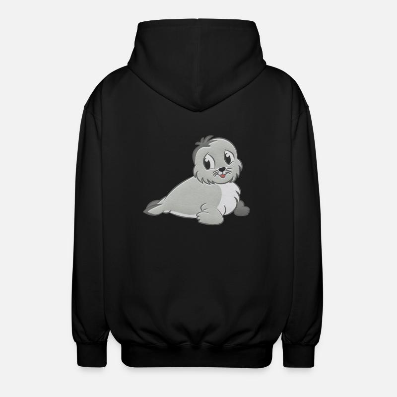 Robbe Plüschtier - Unisex Kapuzenjacke - Schwarz