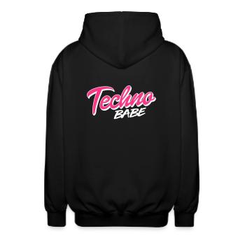 Techno babe - Unisex Hooded Jacket - black - Back - AI Model Male 185 light (185cm)