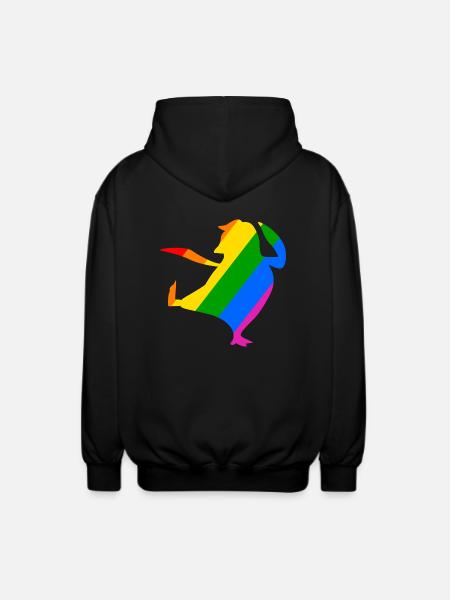 Rainbow Penguin Does Karate - Unisex Hooded Jacket - black