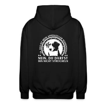 Appenzeller-Nicht Streicheln - Unisex Kapuzenjacke - Schwarz - Hinten - AI Model Male 185 light (185cm)