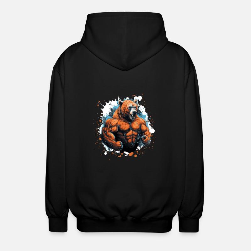 Grizzly Bear Muscles Fighter - Unisex Hooded Jacket - black
