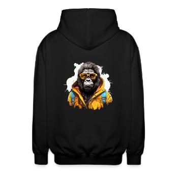 Roi de la jungle urbaine. Gorille dans le style graffiti. - Veste à capuche unisexe - noir - Dos - AI Model Male 185 light (185cm)