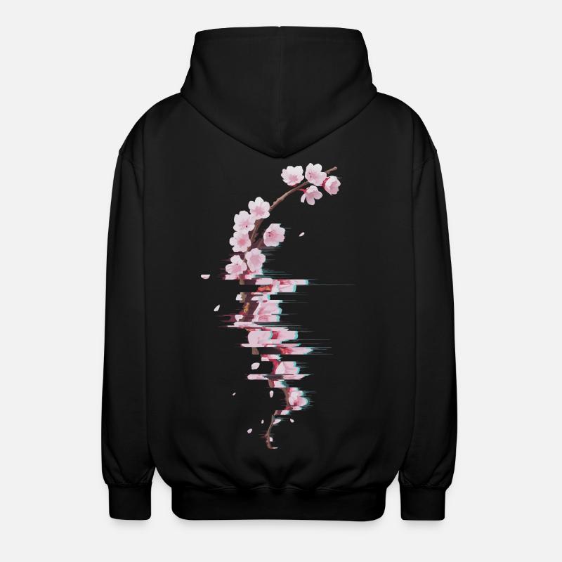 Glitch Kirschblüte moderner Blütenzweig - Unisex Kapuzenjacke - Schwarz