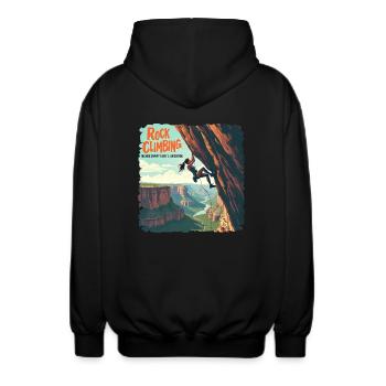 Climbing - Because Gravity Is Just a Suggestion - Unisex Hooded Jacket - black - Back - AI Model Male 185 light (185cm)