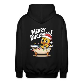Ente Weihnachten Weihnachtspullover Merry Duckmas - Unisex Kapuzenjacke - Schwarz - Hinten - AI Model Male 185 light (185cm)