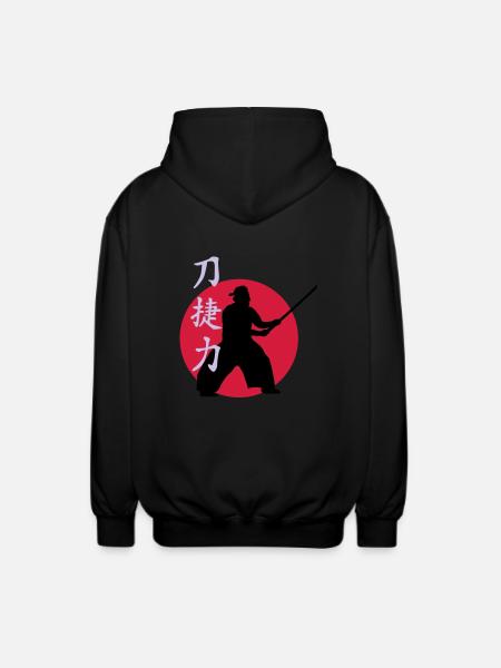 samurai_strength_victory_sword_3c - Unisex Hooded Jacket - black