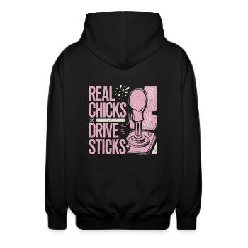 Powerfrauen lieben Gangschaltung - Unisex Kapuzenjacke - Schwarz - Hinten - AI Model Male 185 light (185cm)