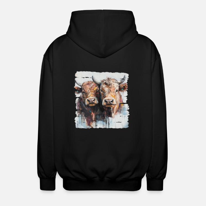 Zwei Jungbullen oder zwei Kühe? - Unisex Kapuzenjacke - Schwarz