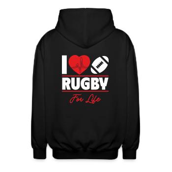 Le rugby c’est ma vie, idée cadeau - Veste à capuche unisexe - noir - Dos - AI Model Male 185 light (185cm)