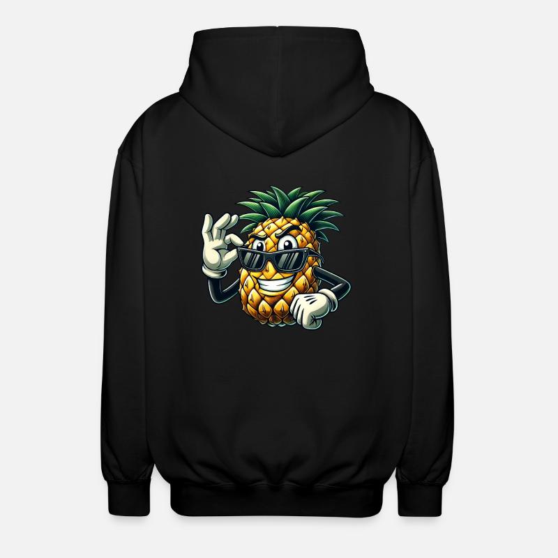 Pineapple Fruit Comic with Sunglasses - Unisex Hooded Jacket - black