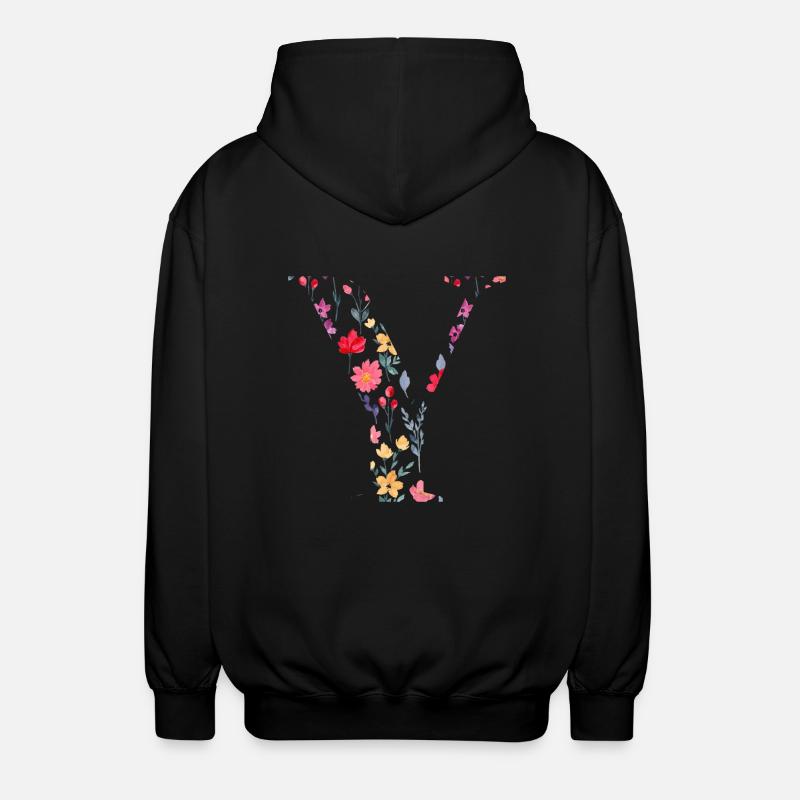 Personalisierter Blumenbuchstabe y - Geschenkidee - Unisex Kapuzenjacke - Schwarz