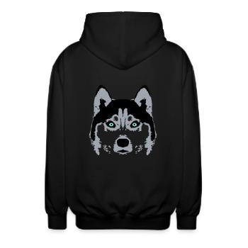 Hund Weißer Husky Gesicht Kopf Blaue Augen Cool - Unisex Kapuzenjacke - Schwarz - Hinten - AI Model Male 185 light (185cm)
