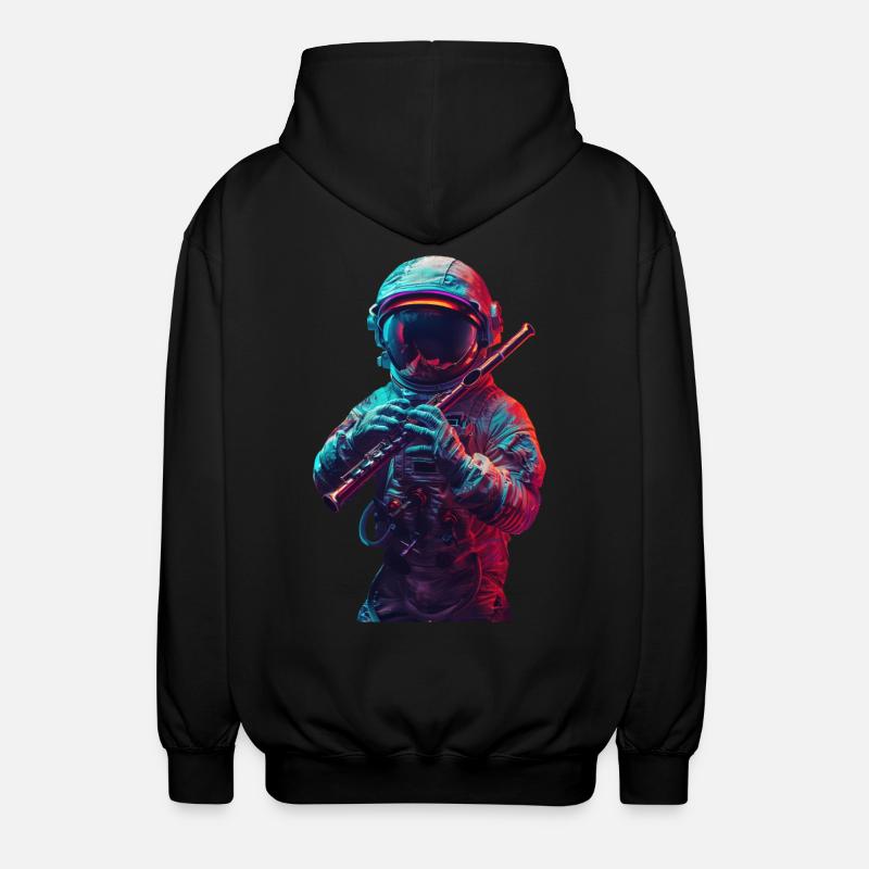 Astronaut Querflöte - Unisex Kapuzenjacke - Schwarz