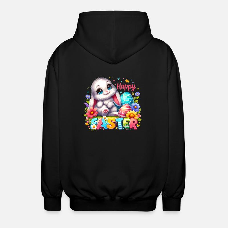 Happy Easter - Easter Bunny Illustration - Unisex Hooded Jacket - black