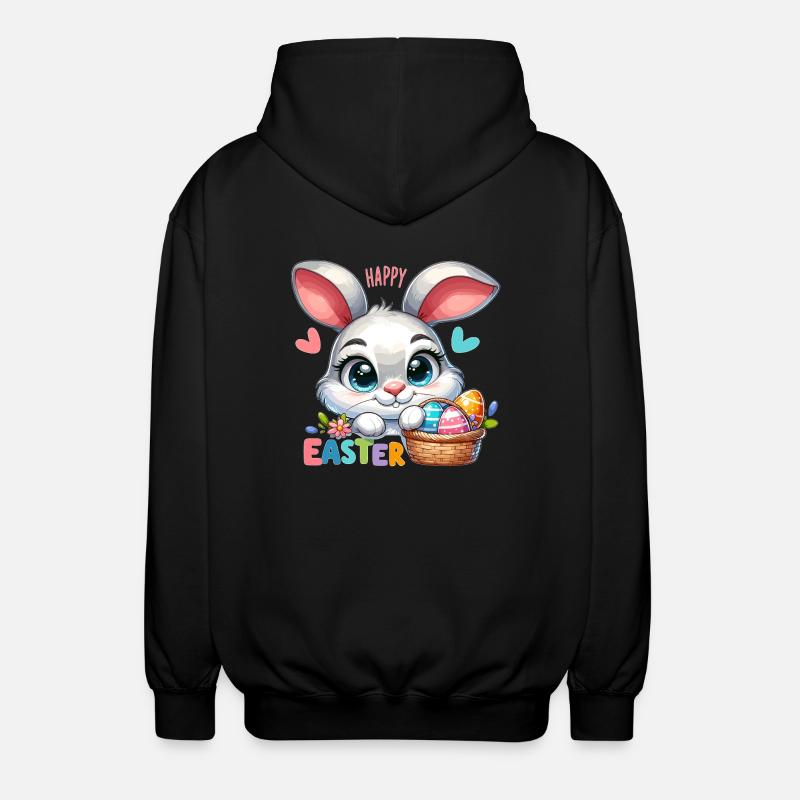 Happy Easter - Easter Bunny Illustration - Unisex Hooded Jacket - black