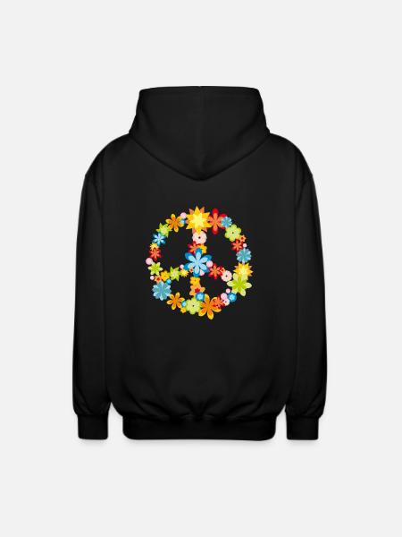 Frieden/Peace Symbol mit Blumen - Unisex Kapuzenjacke - Schwarz