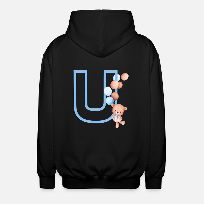 Blue Letter u Bear - Unisex Hooded Jacket - black