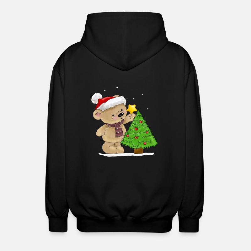 Bärchen schmückt Weihnachtsbaum - Unisex Kapuzenjacke - Schwarz