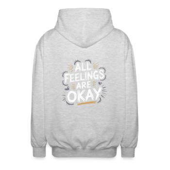 Allowing Feelings: Mental Health Message - Unisex Hooded Jacket - light heather grey - Back - AI Model Male 185 light (185cm)