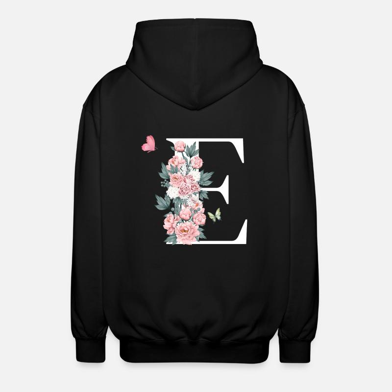 Lettre e fleurs rose - Veste à capuche unisexe - noir