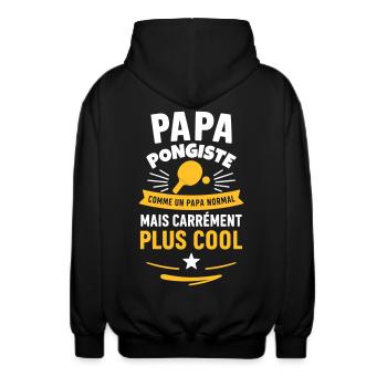 Papa pongiste – Cadeau fête des pères - Veste à capuche unisexe - noir - Dos - AI Model Male 185 light (185cm)