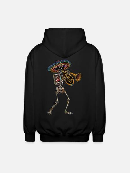 Tuba Mexican Skeleton - Unisex Hooded Jacket - black