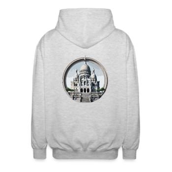 Basilique du Sacré Cœur - Unisex Kapuzenjacke - Hellgrau meliert - Hinten - AI Model Male 185 light (185cm)