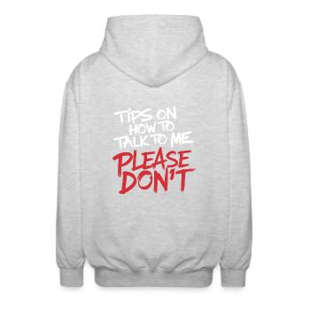 Introverted and conversation-free - Unisex Hooded Jacket - light heather grey - Back - AI Model Male 185 light (185cm)