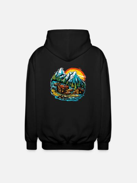 Landschaft - Illustration - Unisex Kapuzenjacke - Schwarz
