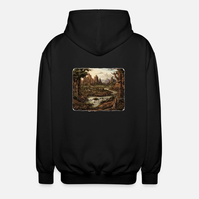 Landscape - Illustration - Unisex Hooded Jacket - black
