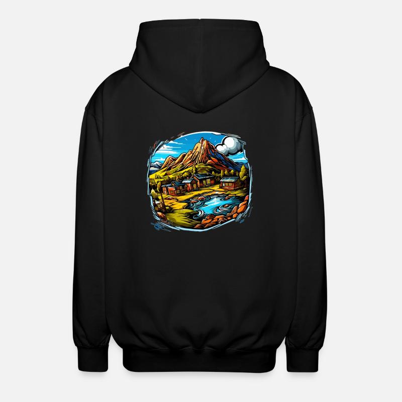 Landschaft - Illustration - Unisex Kapuzenjacke - Schwarz