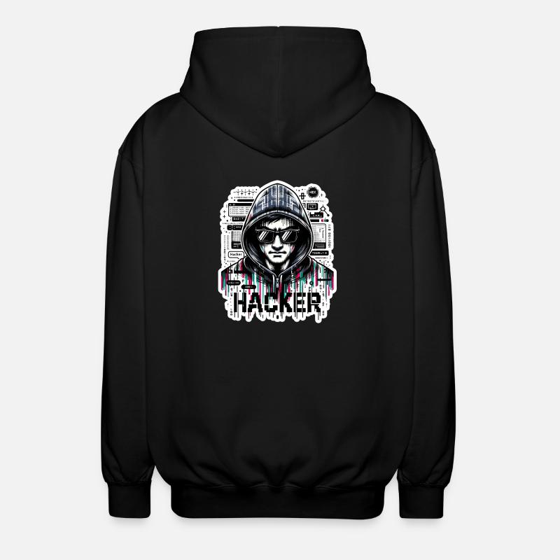 Hacker - Illustration - Unisex Hooded Jacket - black