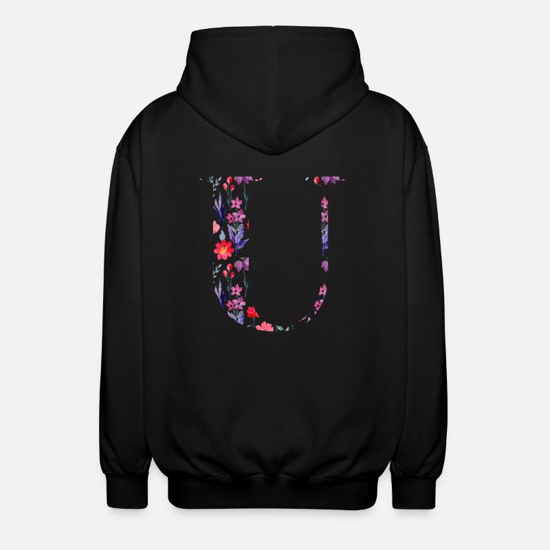Blumen personalisierter U-Brief - Geschenkidee - Unisex Kapuzenjacke - Schwarz