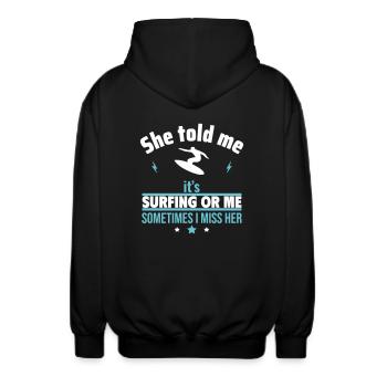 Sie sagte, es ist das Surfen oder ich - Unisex Kapuzenjacke - Schwarz - Hinten - AI Model Male 185 light (185cm)