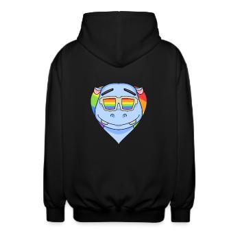 LGBT Tier Nilpferd Regenbogen Herz - Unisex Kapuzenjacke - Schwarz - Hinten - AI Model Male 185 light (185cm)