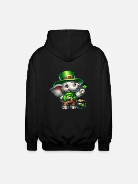 St. Patrick's Day Elephant Celebration - Unisex Hooded Jacket - black