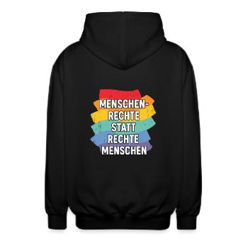 Menschenrechte statt rechte Menschen - Unisex Kapuzenjacke - Schwarz - Hinten - AI Model Male 185 light (185cm)