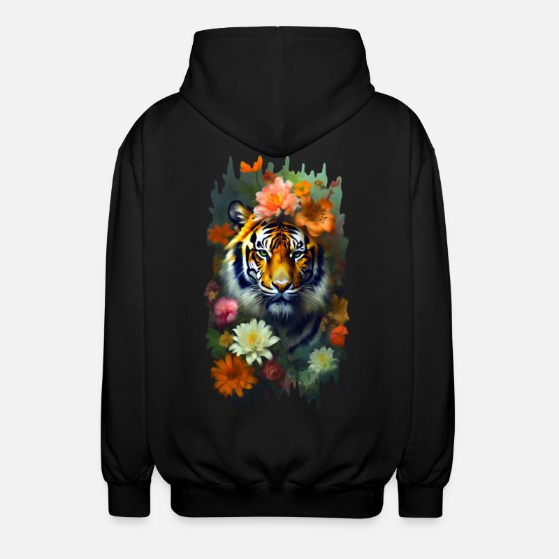 Tiger zwischen den Blumen 🌸💛 - Unisex Kapuzenjacke - Schwarz