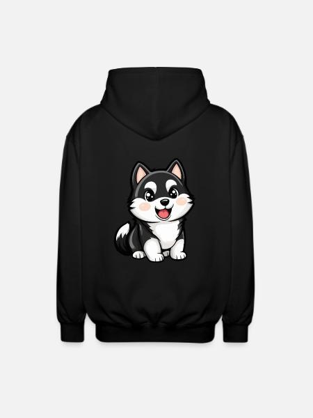 Husky Hund Niedlich - Unisex Kapuzenjacke - Schwarz