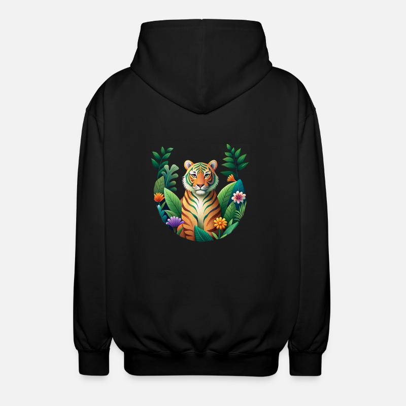 Tiger-Print mit Grain-Effekt - Unisex Kapuzenjacke - Schwarz