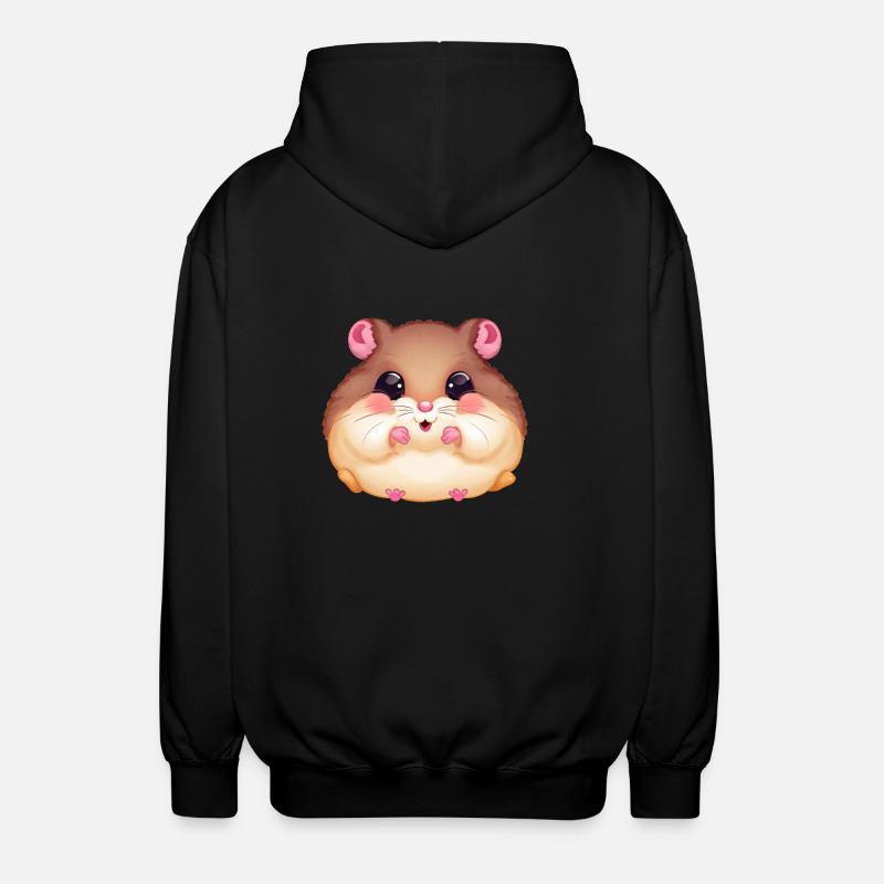 Cute hamster with full cheeks - - Unisex Hooded Jacket - black