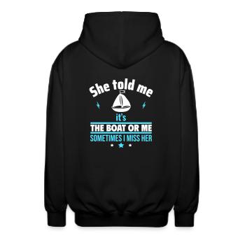Sie sagte: Es ist das Boot oder ich,Bootsfahrer - Unisex Kapuzenjacke - Schwarz - Hinten - AI Model Male 185 light (185cm)
