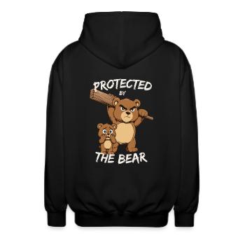 Protected by the Bear – Cartoon Design - Unisex Kapuzenjacke - Schwarz - Hinten - AI Model Male 185 light (185cm)