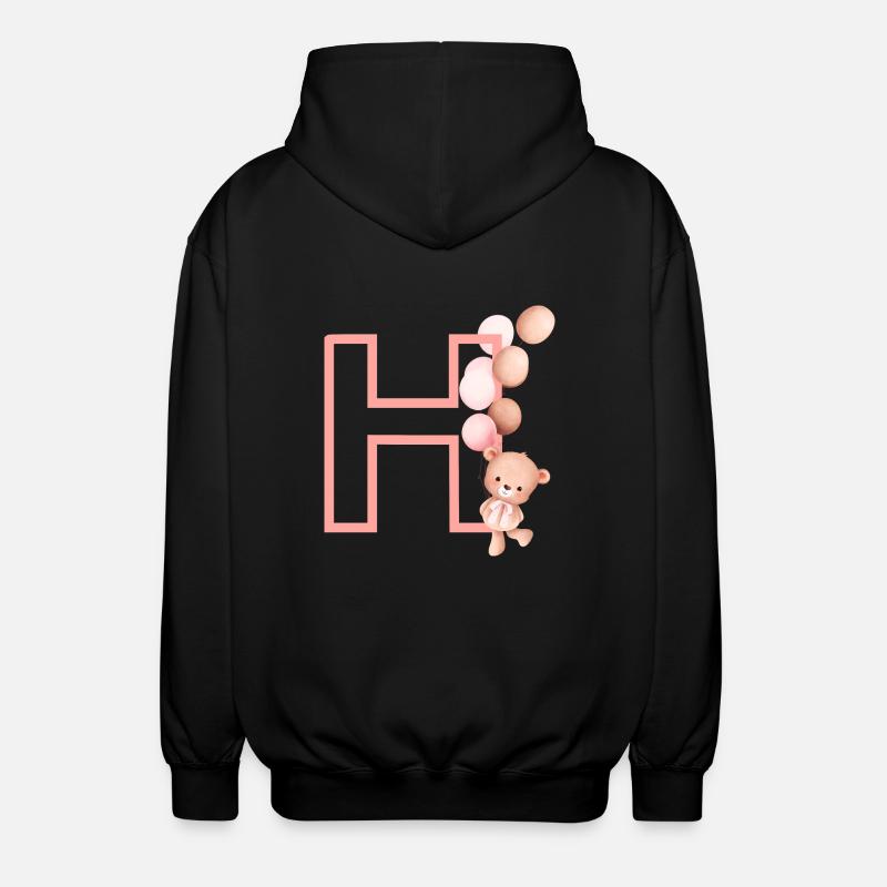 Letter h pink bear - Unisex Hooded Jacket - black